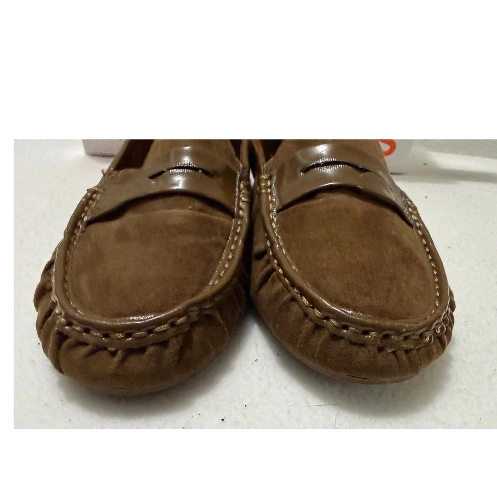 Michael Kors Jessica Loafers Youth 4M Tan Brown Faux Suede Penny Shoes